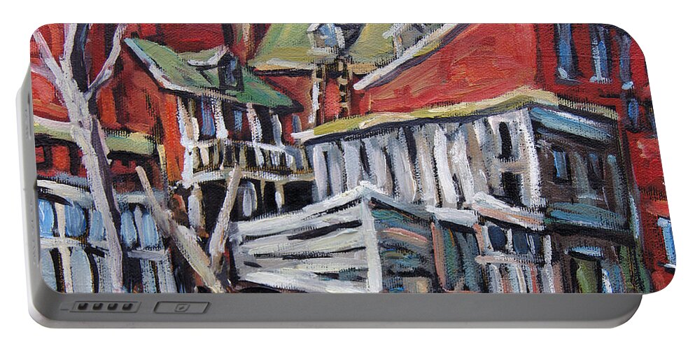 Art Portable Battery Charger featuring the painting Montreal Urban Scene 01 by Prankearts by Richard T Pranke
