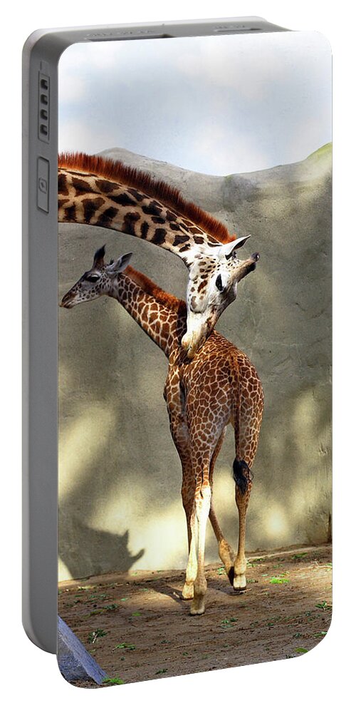Baby Giraffe Portable Battery Charger featuring the photograph Mother Child Giraffe by Lorraine Devon Wilke