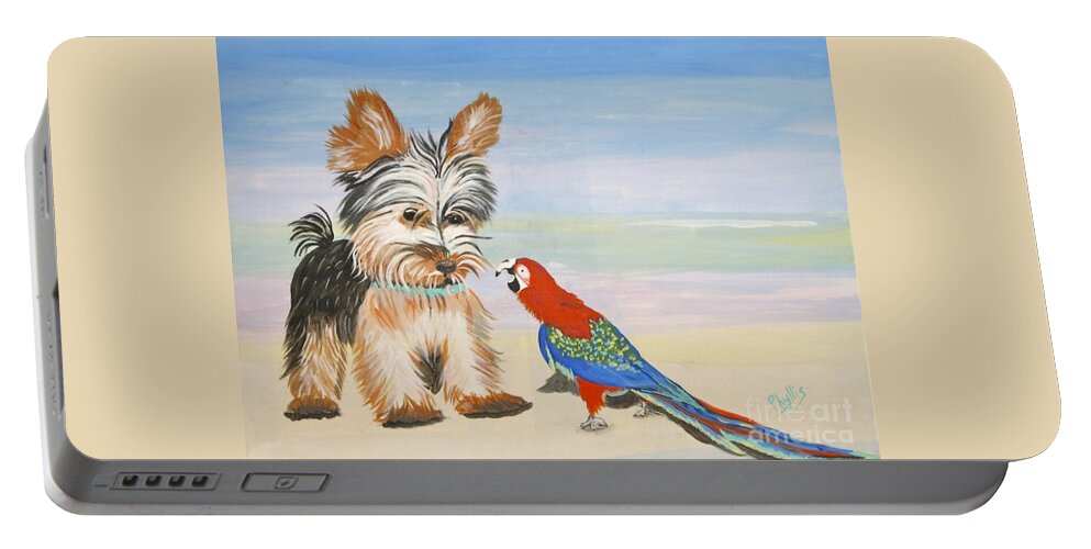 Parrot Portable Battery Charger featuring the painting Mouthy Parrot by Phyllis Kaltenbach