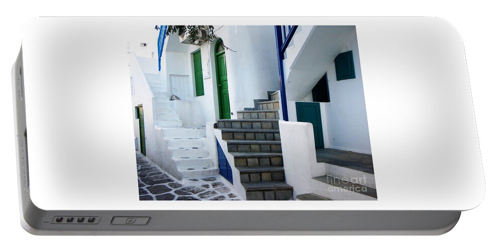 Mykonos Portable Battery Charger featuring the photograph Mykonos Stairs by Rebecca Margraf