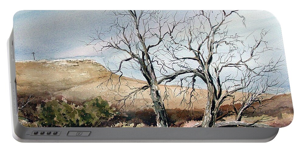 Flat Portable Battery Charger featuring the painting North Of Town by Sam Sidders