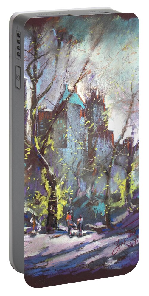 Ny City Portable Battery Charger featuring the pastel NYC Central Park Controluce by Ylli Haruni