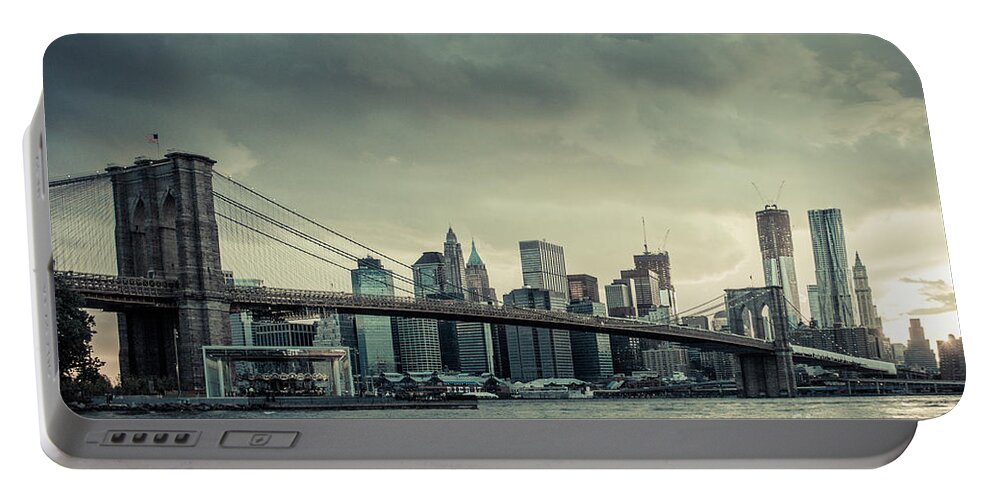 Nyc Portable Battery Charger featuring the photograph NYC skyline in the sunset v2 by Hannes Cmarits