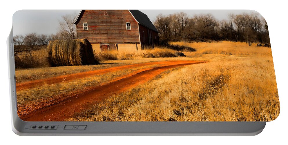 Old Barn Portable Battery Charger featuring the photograph Old Red Road and Barn by Edward R Wisell