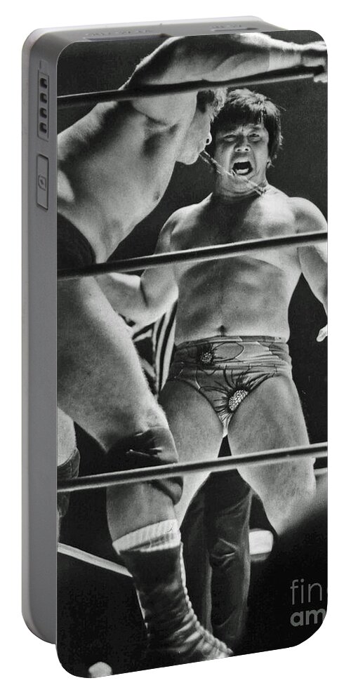 Old School Wrestling Portable Battery Charger featuring the photograph Old School Wrestling Karate Chop on Don Muraco by Dean Ho by Jim Fitzpatrick