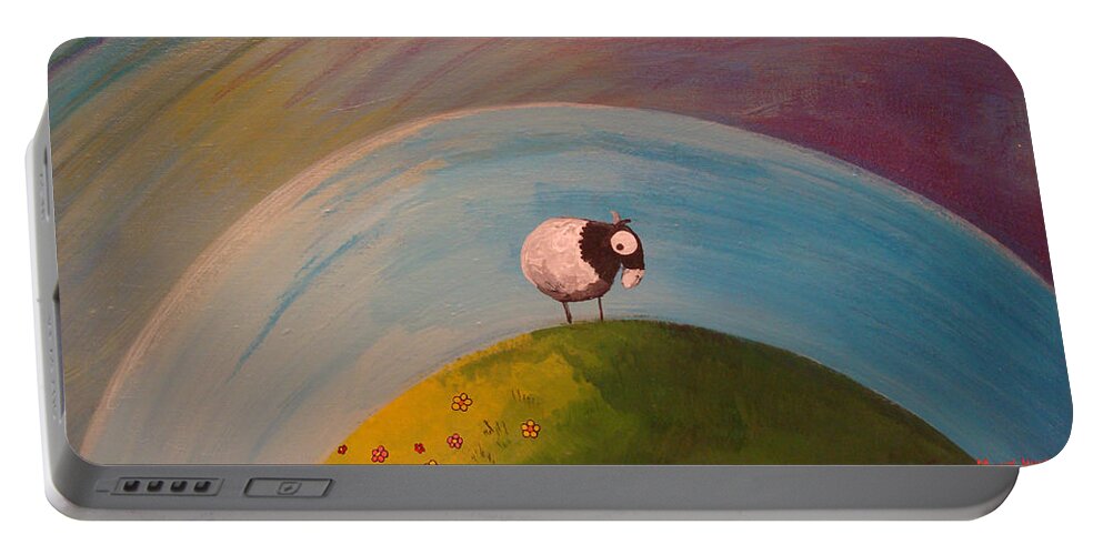 Goat Portable Battery Charger featuring the painting On Top of Ole Meadow by Mindy Huntress