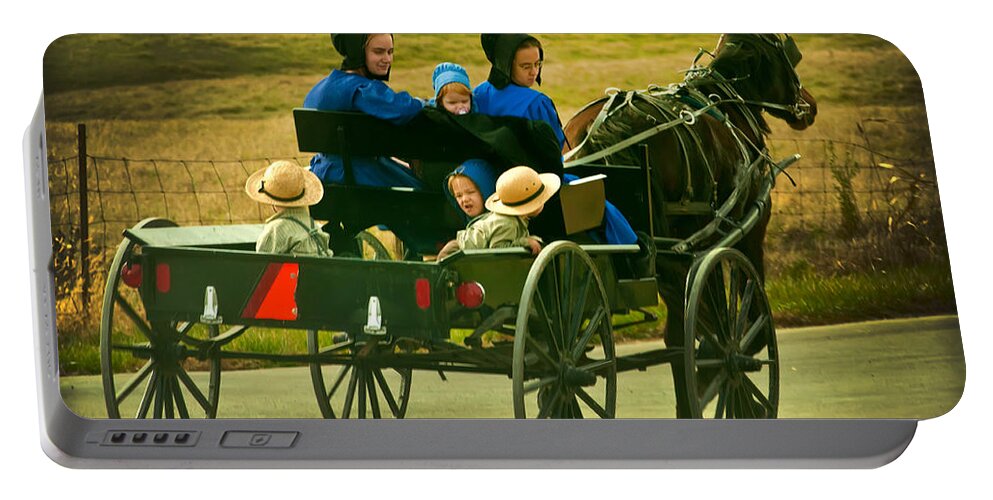 Amish Portable Battery Charger featuring the photograph On way home from church by Randall Branham