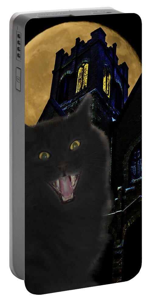 Black Cat Portable Battery Charger featuring the photograph One Dark Halloween Night by Shane Bechler