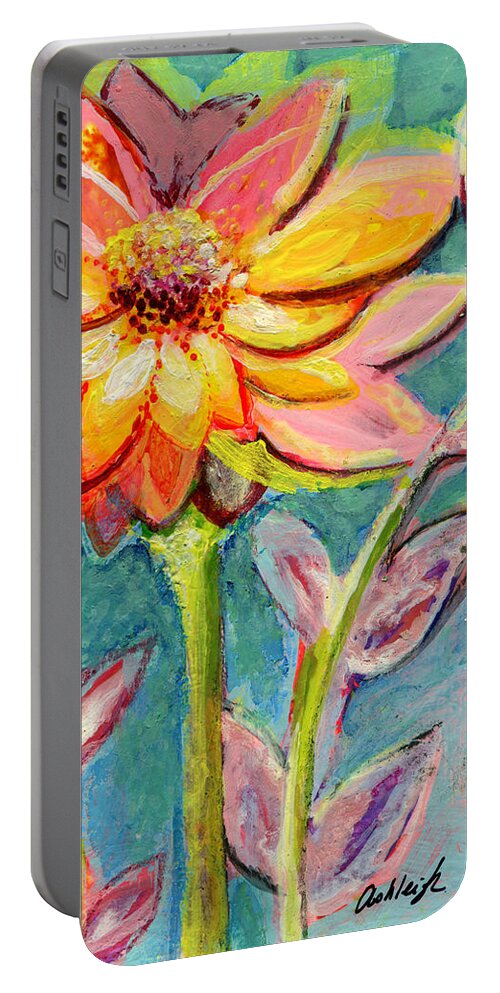Flower Portable Battery Charger featuring the painting One Pink Flower by Ashleigh Dyan Bayer