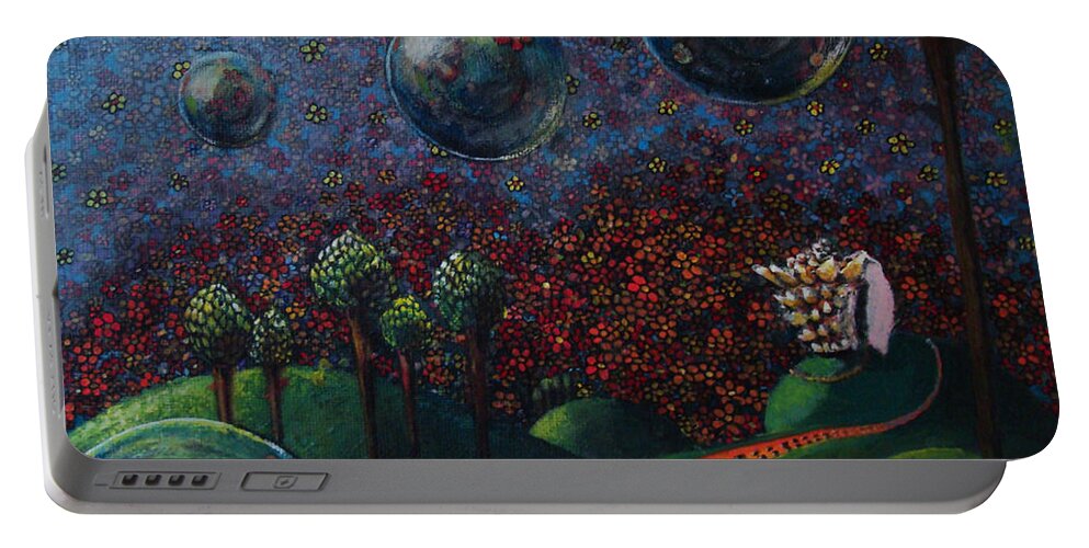 Flowers Portable Battery Charger featuring the painting Out of Her Shell by Mindy Huntress