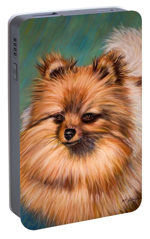 Pomeranian Portable Battery Charger featuring the painting Peaches and Cream by Michelle Wrighton