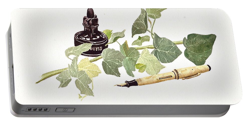 Ink Portable Battery Charger featuring the painting Pen Ink and Ivy by Frank SantAgata