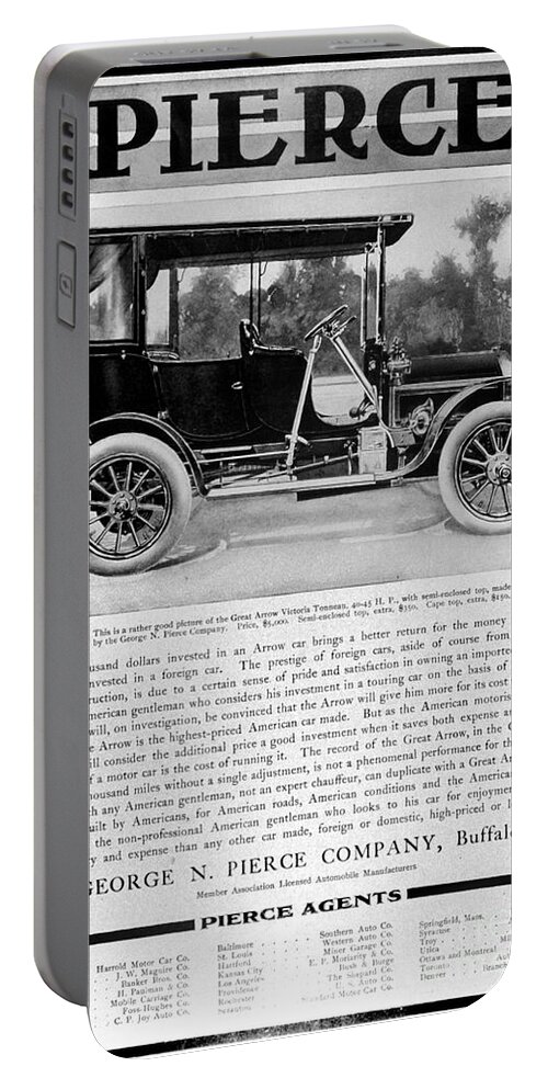 1905 Portable Battery Charger featuring the photograph Pierce-arrow Auto Ad, 1905 by Granger