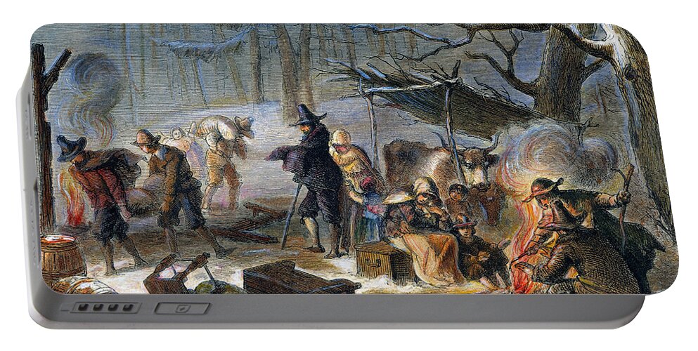 1620 Portable Battery Charger featuring the photograph Pilgrims: First Winter, 1620 by Granger