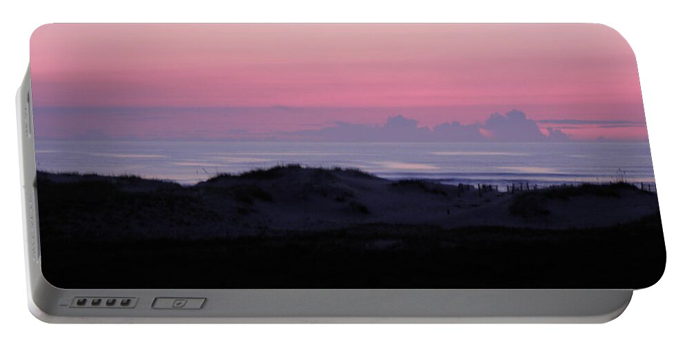 Sunrise Portable Battery Charger featuring the photograph Pink Sunrise Beyond Dunes by Kim Galluzzo