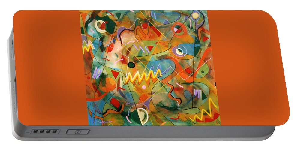 Abstract Portable Battery Charger featuring the painting Play With Me by Lynne Taetzsch