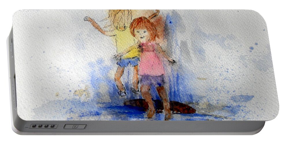 Watercolor Portable Battery Charger featuring the painting Playing With A Friend by Vicki Housel