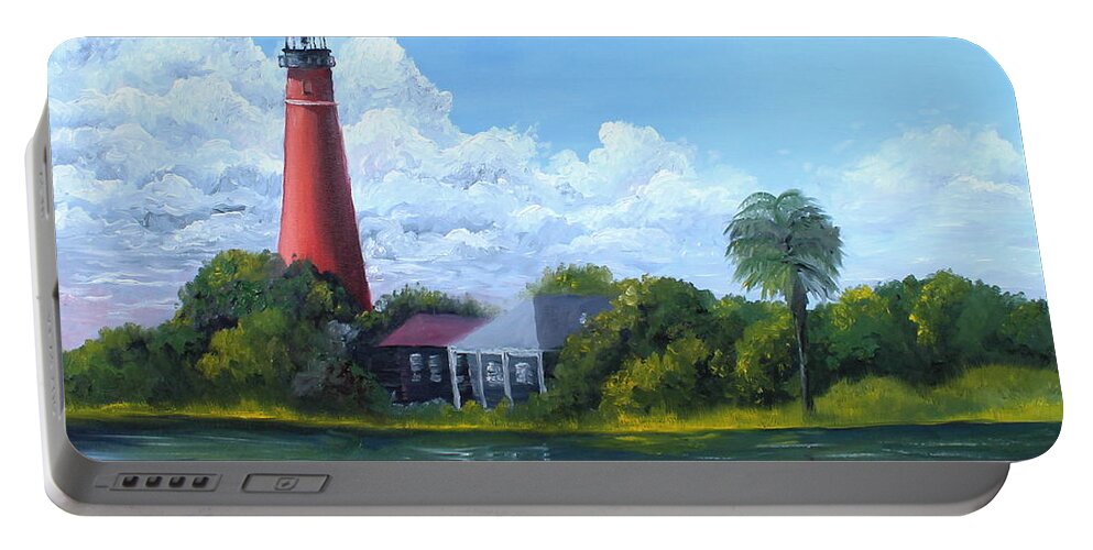 Lighthouse Portable Battery Charger featuring the painting Ponce Inlet Lighthouse by Larry Whitler