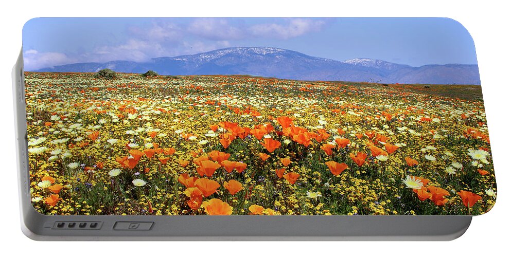 Antelope Valley Portable Battery Charger featuring the photograph Poppies over the Mountain by Peter Tellone