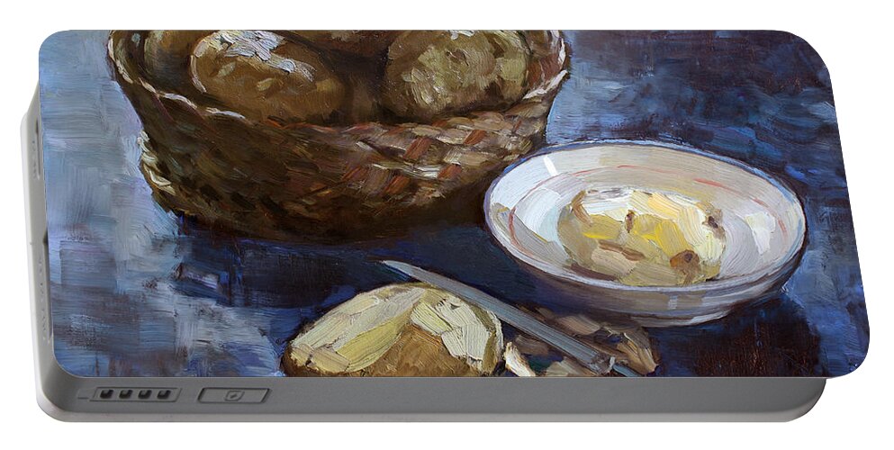 Potatoes Portable Battery Charger featuring the painting Potatoes by Ylli Haruni