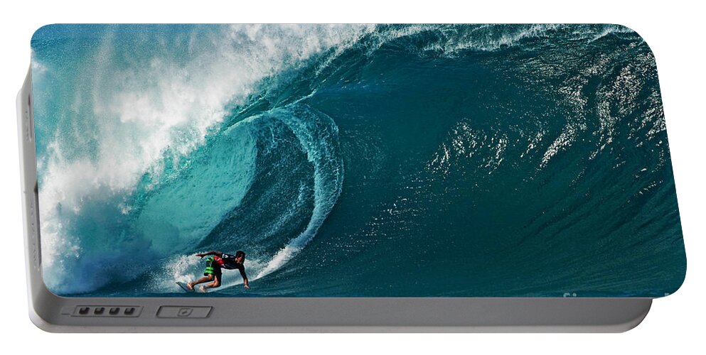 Pipeline Portable Battery Charger featuring the photograph Pro Surfer Evan Valiere Surfing in the Pipeline Masters Contest by Paul Topp