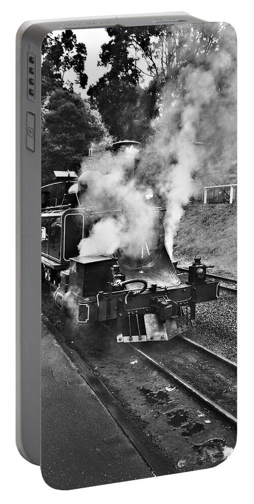 Puffing Billy Portable Battery Charger featuring the photograph Puffing Billy Black and White by Douglas Barnard