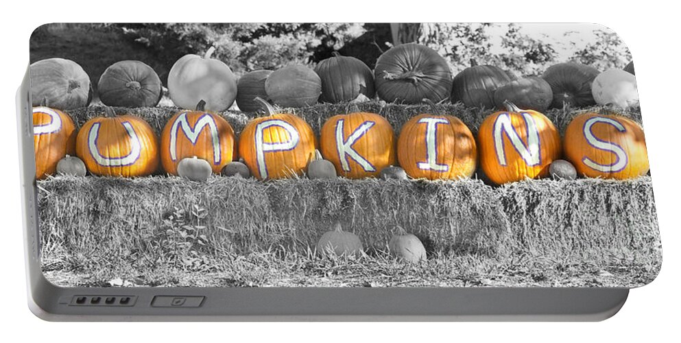 Pumpkins Portable Battery Charger featuring the photograph Pumpkins P U M P K I N S BWSC by James BO Insogna