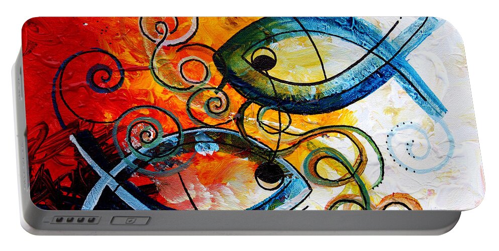 Fish Portable Battery Charger featuring the painting Purposeful Ichthus by Two by J Vincent Scarpace