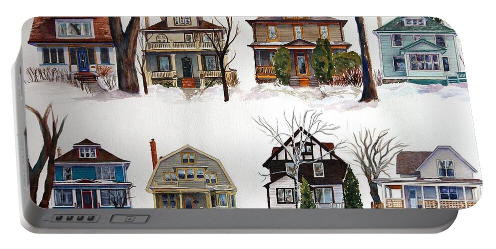 Street Scene Portable Battery Charger featuring the painting Raglan Road - Early Spring by Ruth Kamenev