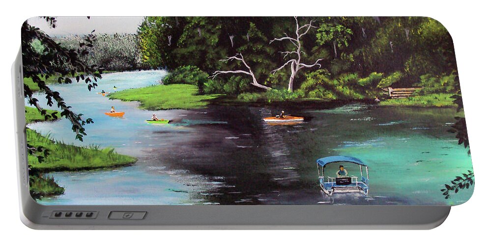 Rainbow Springs Portable Battery Charger featuring the painting Rainbow Springs In Florida by Luis F Rodriguez