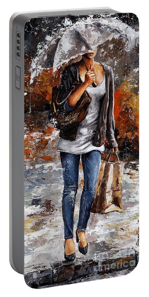 Rain Portable Battery Charger featuring the painting Rainy day - Woman of New York 06 by Emerico Imre Toth