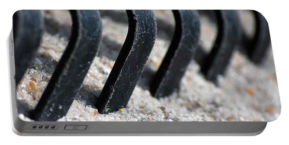 Rake In Sand Portable Battery Charger featuring the photograph Rake in Sand by Lisa Phillips