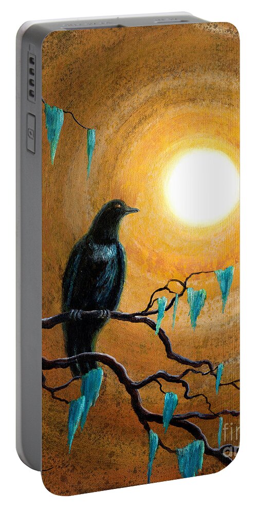 Zen Portable Battery Charger featuring the painting Raven in Dark Autumn by Laura Iverson