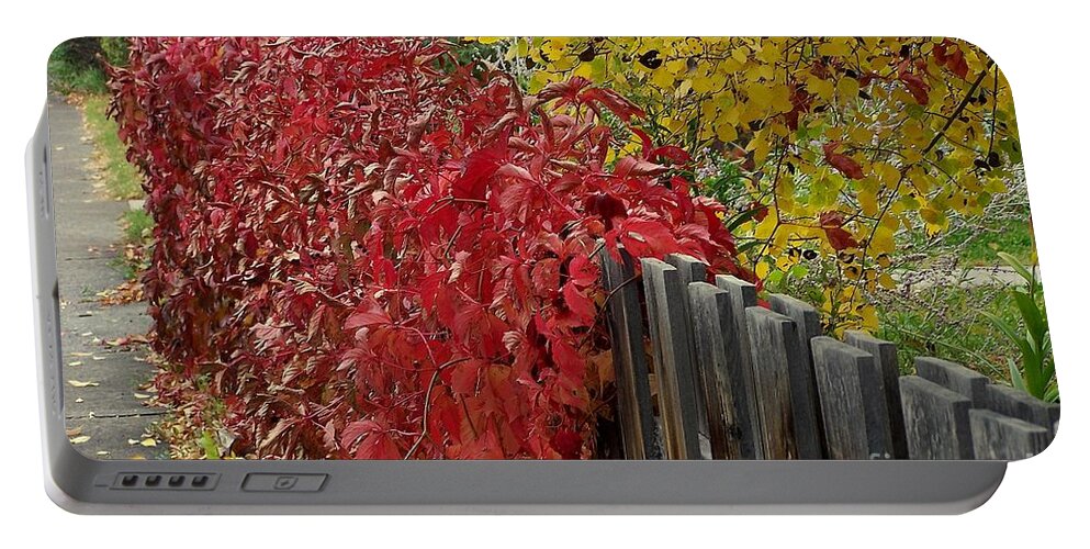Fall Colors Portable Battery Charger featuring the photograph Red Fence by Dorrene BrownButterfield
