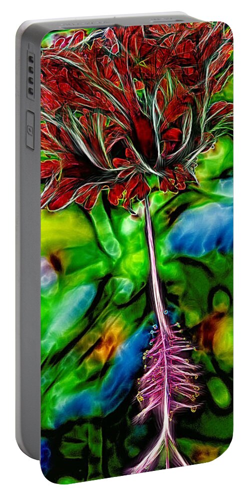 Red Hibiscus Portable Battery Charger featuring the photograph Red Hibiscus Grunge by Bill and Linda Tiepelman