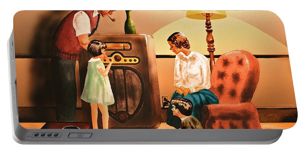 Radio Portable Battery Charger featuring the painting Remember when we Listened to the Radio by Frank SantAgata