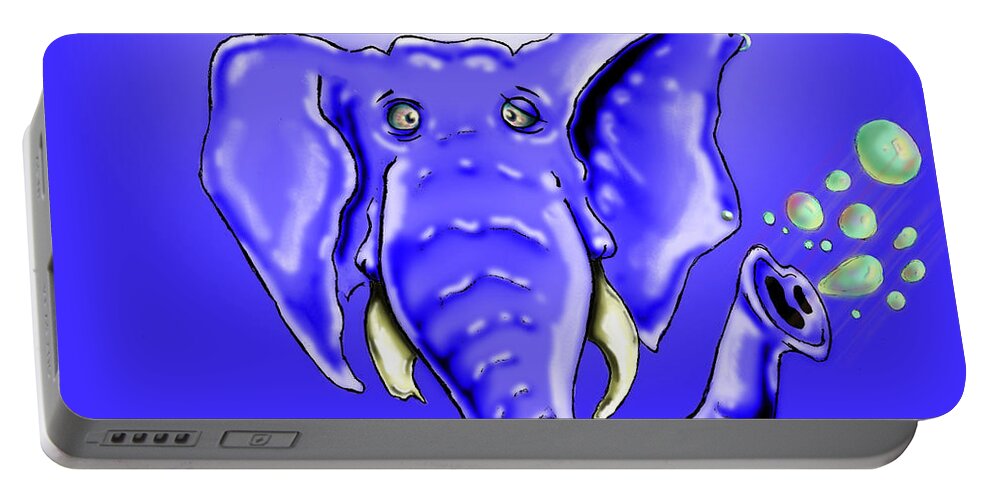 Elephant Portable Battery Charger featuring the drawing Ringo Party Animal Blue by Adam Vance