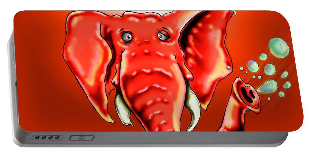 Elephant Portable Battery Charger featuring the drawing Ringo Party Animal Red by Adam Vance