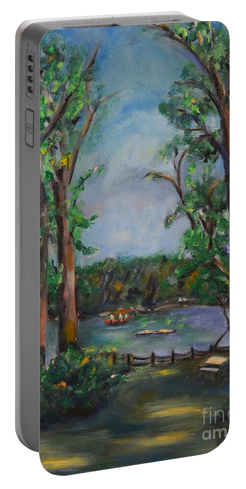Art Portable Battery Charger featuring the painting Riverbend Park by Karen Francis
