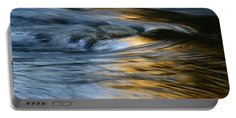 Water Portable Battery Charger featuring the photograph Rock and Blue Gold Water by Rich Franco