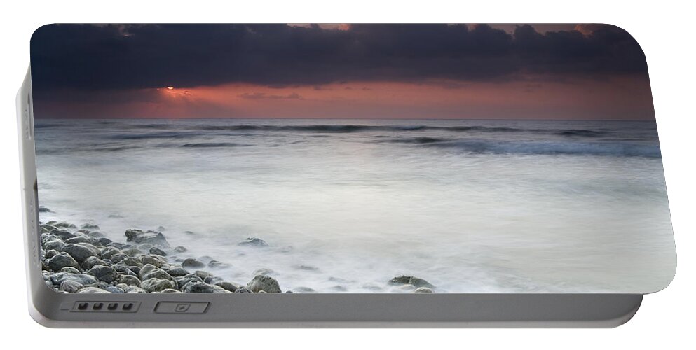 00481407 Portable Battery Charger featuring the photograph Rocky Beach At Sunrise Hawf Protected by Sebastian Kennerknecht