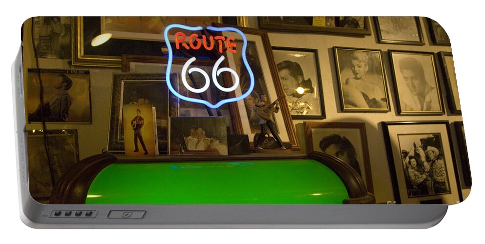 Flames Portable Battery Charger featuring the photograph Route 66 Neon Sign 1 by Bob Christopher