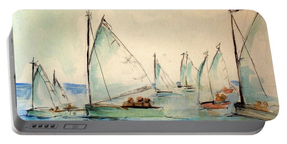 Paintings Portable Battery Charger featuring the painting Sailors in a runabout by Julie Lueders 