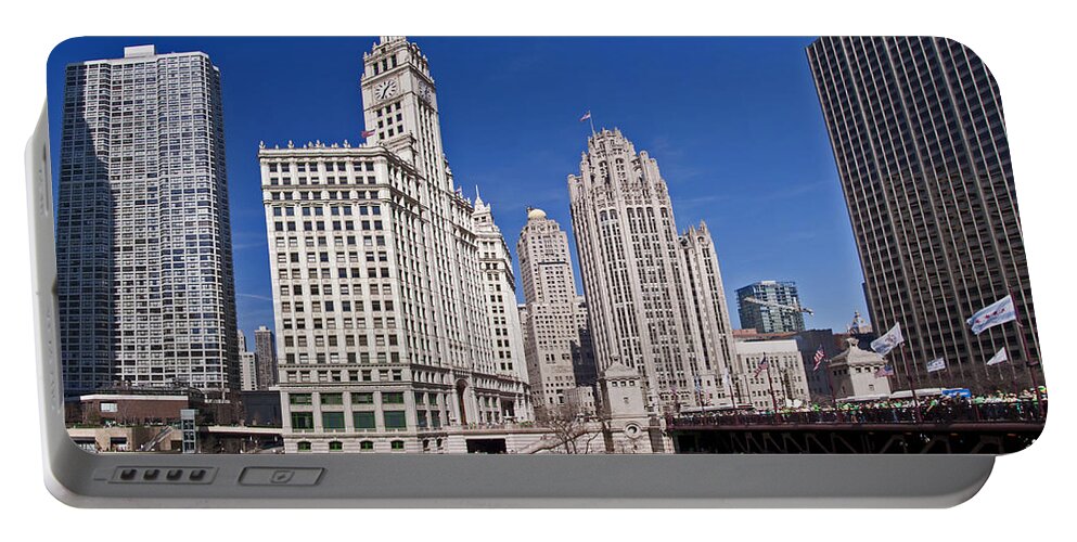 Wrigley Tower Chicago Portable Battery Charger featuring the photograph Saint Patrick's Day by Dejan Jovanovic