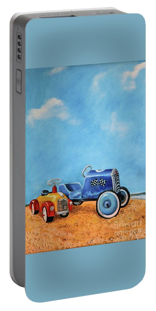 Vintage Portable Battery Charger featuring the painting Sand Dune Racers by Portraits By NC