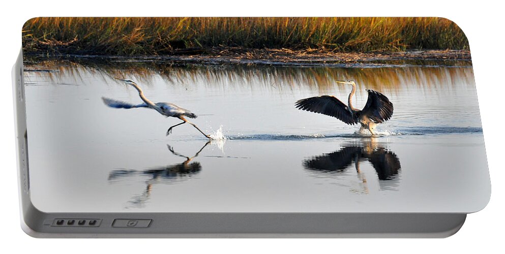 Great Blue Heron Portable Battery Charger featuring the photograph Scram by Kay Lovingood