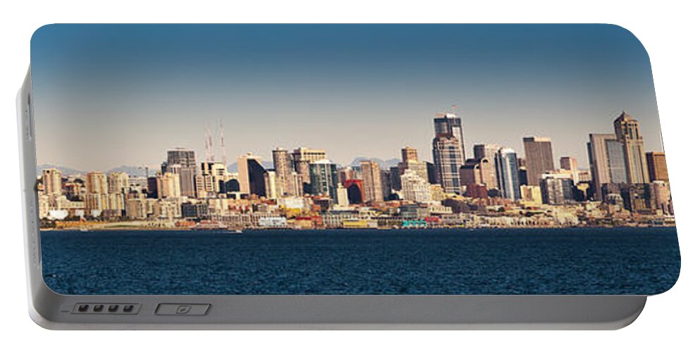 Seattle Portable Battery Charger featuring the photograph Seattle Cityscape Panorama by Niels Nielsen