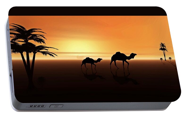 Camel Portable Battery Charger featuring the digital art Ships of the Desert by David Dehner