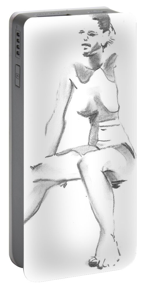 Sitting Portable Battery Charger featuring the drawing Sitting by Marica Ohlsson