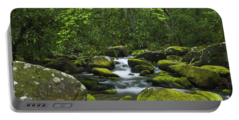 Smoky Mountains Portable Battery Charger featuring the photograph Smoky Mountains Waterfall by Dennis Flaherty and Photo Researchers